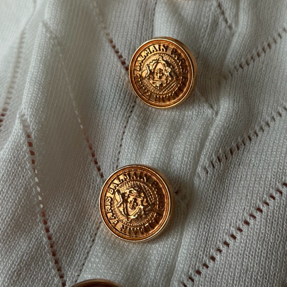 Balmain Paris Sleeveless White Knit Top with Gold Side Button Detail - Picture 2 of 3